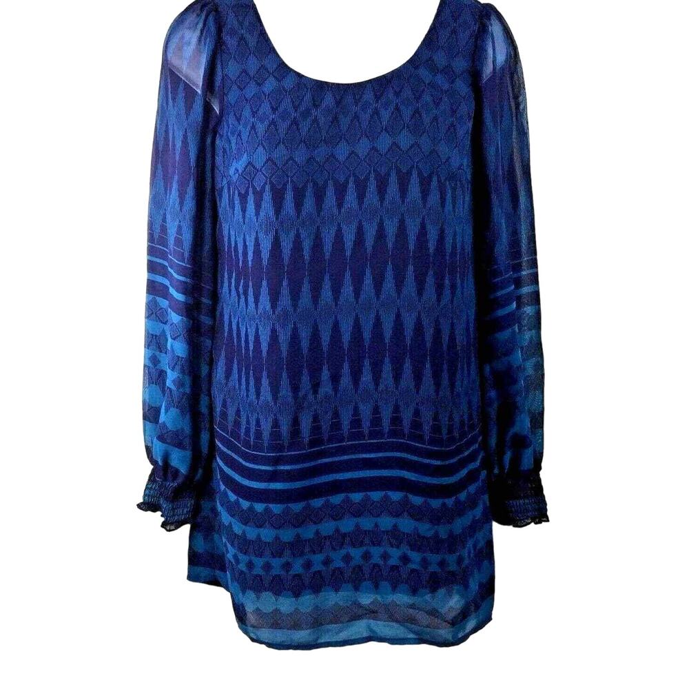 Love Fire Top Womens XS Sheer Long Sleeve Blue Smock Cuff